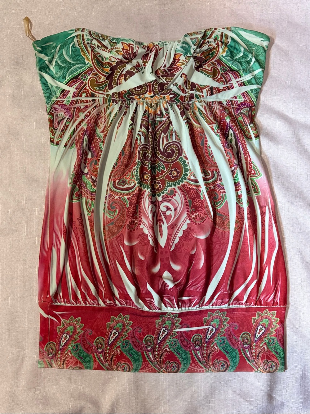 Floral Paisley Strapless Camisole in Red, Green and White